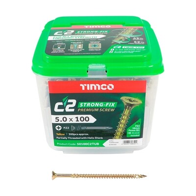 5.0mm x 100mm (Tub of 300 screws) Classic C2 Premium Pozi Countersunk Wood Screws.