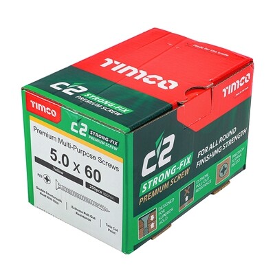 5.0mm x 60mm C2 Strongfix Premium Pozi Countersunk Wood Screws. Box of 200