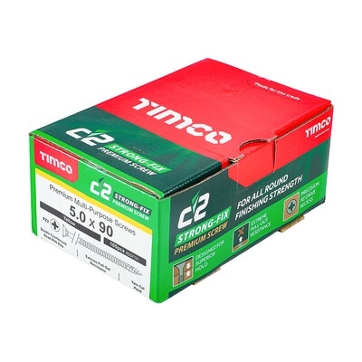 5.0mm x 90mm  Classic C2 Premium Pozi Countersunk Part Thread Wood Screws. Box of 100
