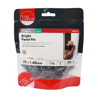 25mm x 1.60mm Panel Pin Bright 500g Bag