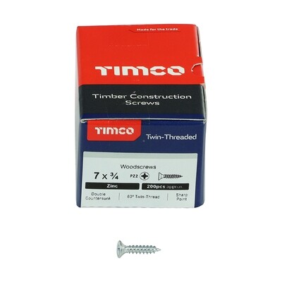 No.7 x 3/4 inch  Pozi Countersunk Wood Screws Twin Thread Zinc Plated Box of 200