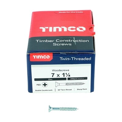 No.7 x 1 1/4  Pozi Countersunk Wood Screws Twin Thread Zinc Plated Box of 200