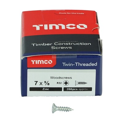 No.7 x 5/8 inch  Pozi Countersunk Wood Screws Twin Thread Zinc Plated Box of 200