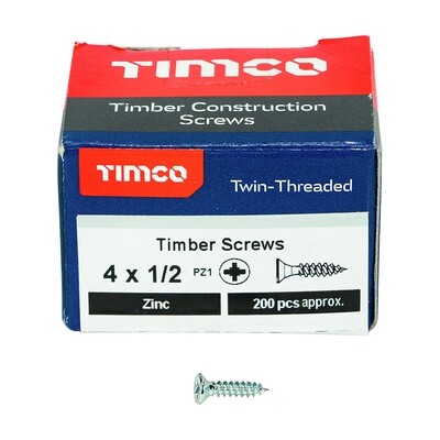 No.4 x 1/2 inch  Pozi Countersunk Wood Screws Twin Thread Zinc Plated Box of 200