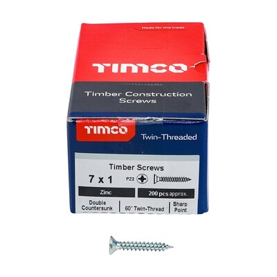 No.7 x 1 inch  Pozi Countersunk Wood Screws Twin Thread Zinc Plated Box of 200