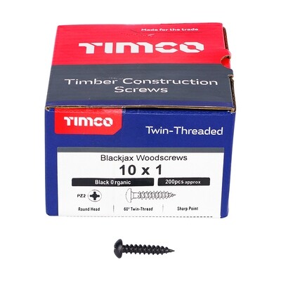 10 x 1 Blackjax Roundhead Woodscrew  Box of 200