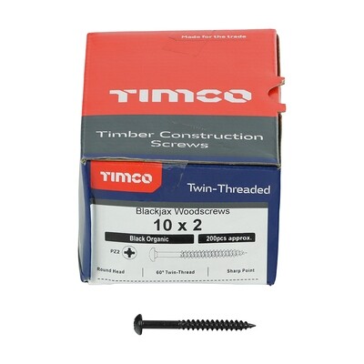 10 x 2 Blackjax Roundhead Woodscrew  Box of 200
