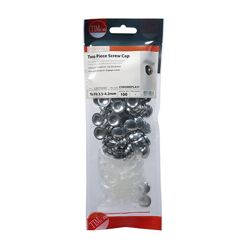 Two Piece Screw Caps - Chrome To fit 3.5 to 4.2 Screw (Pack of 100)