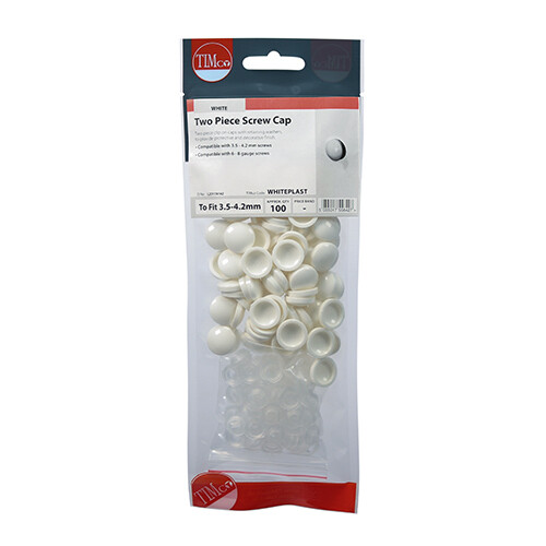 Two Piece Screw Caps - White To fit 3.5 to 4.2 Screw (Pack pf 100)