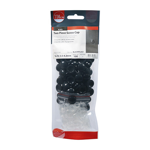 Two Piece Screw Caps - Black To fit 3.5 to 4.2 Screw (Pack of 100)