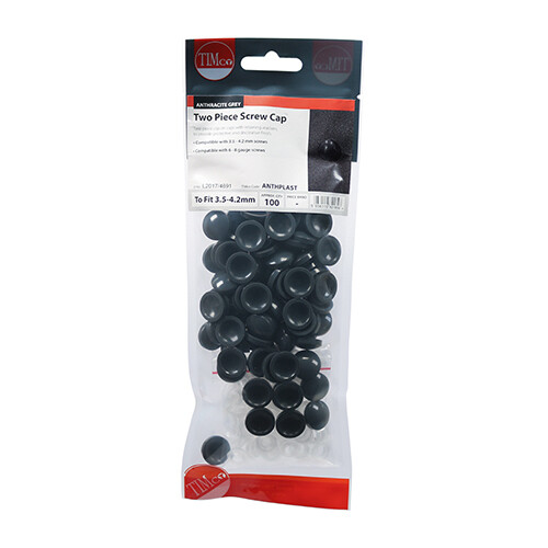 Two Piece Screw Caps - Anthracite Grey To Fit 3.5 to 4.2 Screw (Pack of 100)