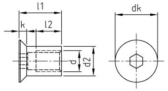 M10 Countersunk Interscrew in A2 stainless steel