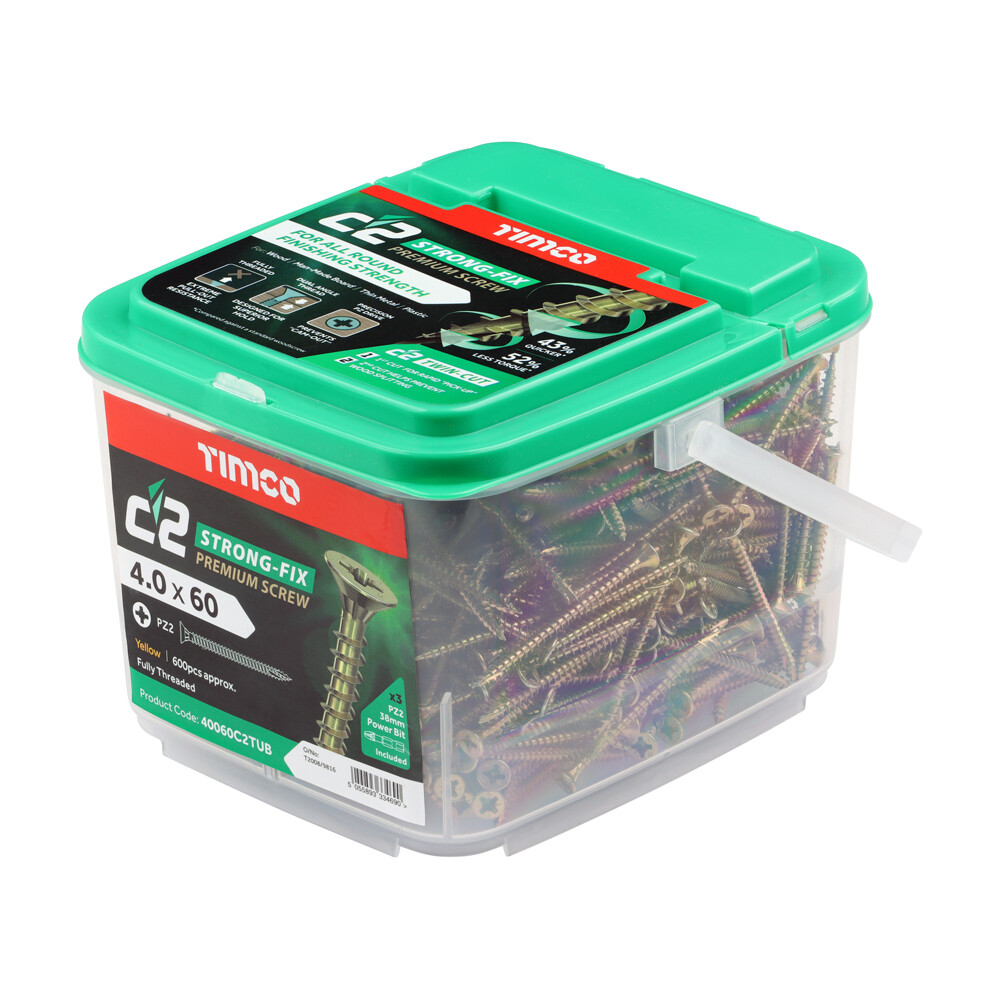 4.0mm x 60mm (Tub of 600 screws) Classic C2 Premium Pozi Countersunk Wood Screws.