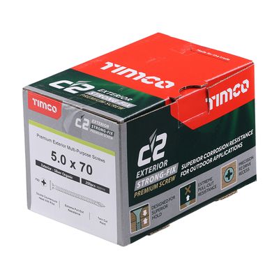 5.0 x 60mm Timco  Exterior Grade Classic C2 Premium Pozi Countersunk Wood Screws. Part 50070C2SBX (Box of 200)