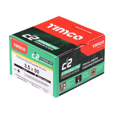 3.5mm x 50mm  Timco C2 Strongfix Premium Pozi Countersunk Wood Screws. Part 35050C2  Box of 200