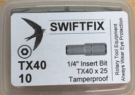 Security Drive Bits for TX40 with Pin  25mm long  Pack of 1