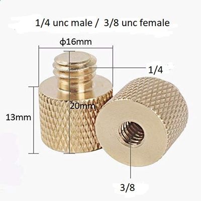 Camera screw adaptors solid Brass 1/4unc male to 3/8unc female Knurled