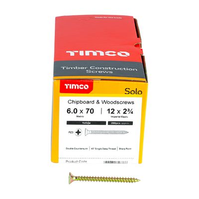 6.0 x 70mm Pozi Countersunk Timco Solo Wood Screws Box of 200
