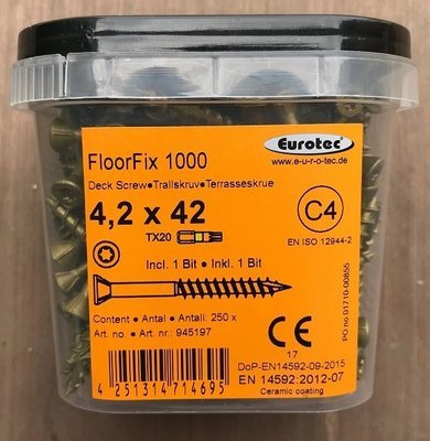 4.2mm x 42mm Eurotec FloorFix Decking Screws TX20 Torx (Star Drive)  Ruspert Coated Tub of 250