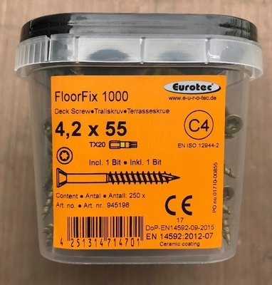 4.2mm x 55mm Eurotec FloorFix Decking Screws TX20 Torx (Star Drive)  Ruspert Coated Tub of 250