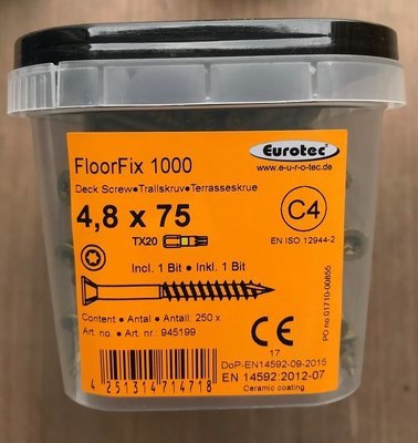 4.8mm x 75mm Eurotec FloorFix Decking Screws TX20 Torx (Star Drive)  Ruspert Coated Tub of 250