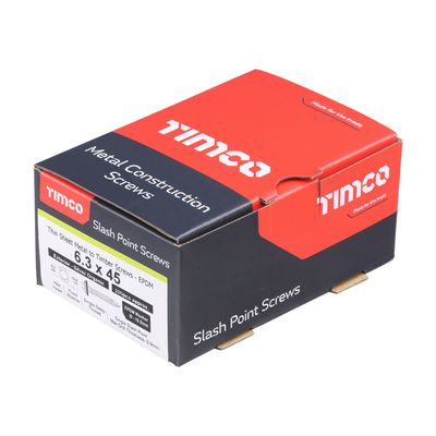 6.3 x 45mm Hex with Rubber Washer Steel to Wood Exterior Coated Timco Part DS45W16B   Box of 100