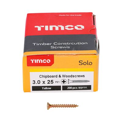 3.0 x 25mm PZ1 Pozi Countersunk Timco Solo Wood Screws Box of 200