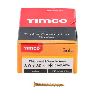 3.0 x 30mm PZ1 Pozi Countersunk Timco Solo Wood Screws Box of 200