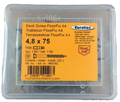 4.8mm x 75mm FlooFix A4 Stainless Steel Decking Screws Torx Drive