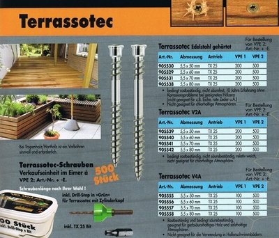 Terrassotec A4 316 Marine Grade Stainless Decking Screws Box of 100  5.5mm x 100mm