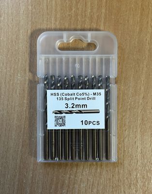 3.2mm HSS Cobalt Co5% (M35) 135° Split Point  Pack of 10 Drill Bits