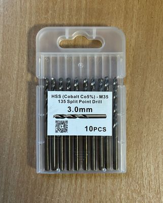 3.0mm HSS Cobalt Co5% (M35) 135° Split Point  Pack of 10 Drill Bits