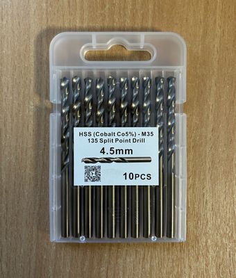 4.5mm HSS Cobalt Co5% (M35) 135° Split Point  Pack of 10 Drill Bits