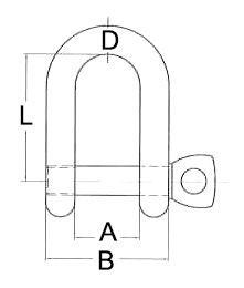 8mm  D Shackle Screw in Pin  A -8mm / B-16mm / D-4mm / L-16mm  316 Stainless Steel