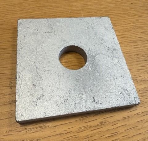 M16 (18mm Hole) x 100mm x 100mm x 10mm thick Square Plate Washer Round Hole BS4320 Hot Dip Galvanised