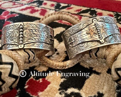 #2 Hand Engraved Sterling Silver Cuff Bracelet- Gold Stars and Lucky Horse Shoe (Right Cuff)