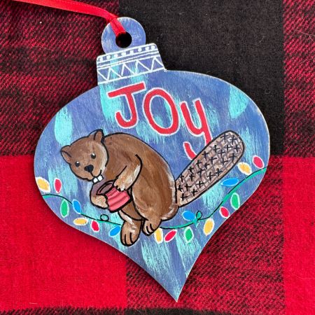 JOY Beaver Teardrop Ornament