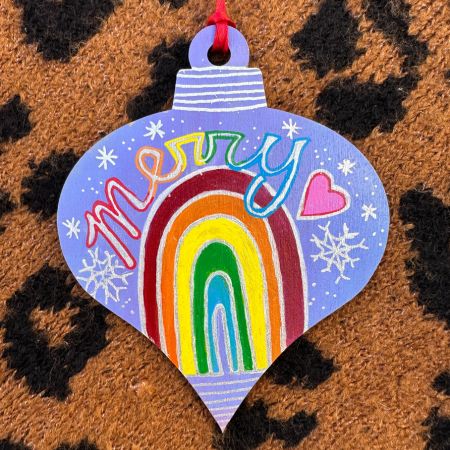 MERRY Rainbow Teardrop Ornament