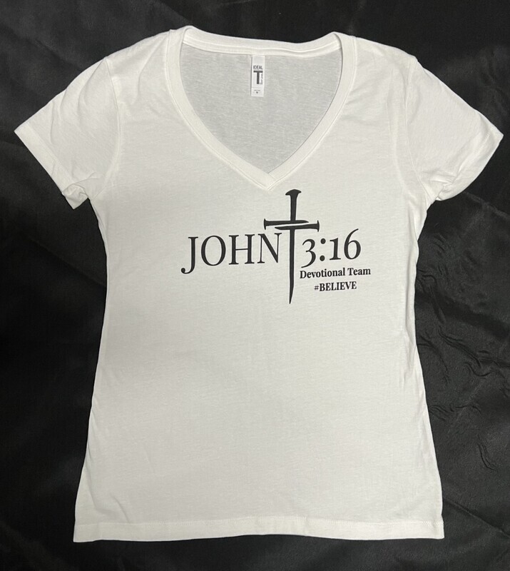 John 3:16 Devotional Team Ladies V-neck White