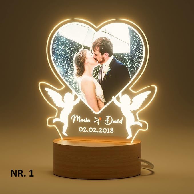 Foto Nachtlampe Personalisiert Herz Fotorahmen,  Acryl, Geschenke für viele Anlässen