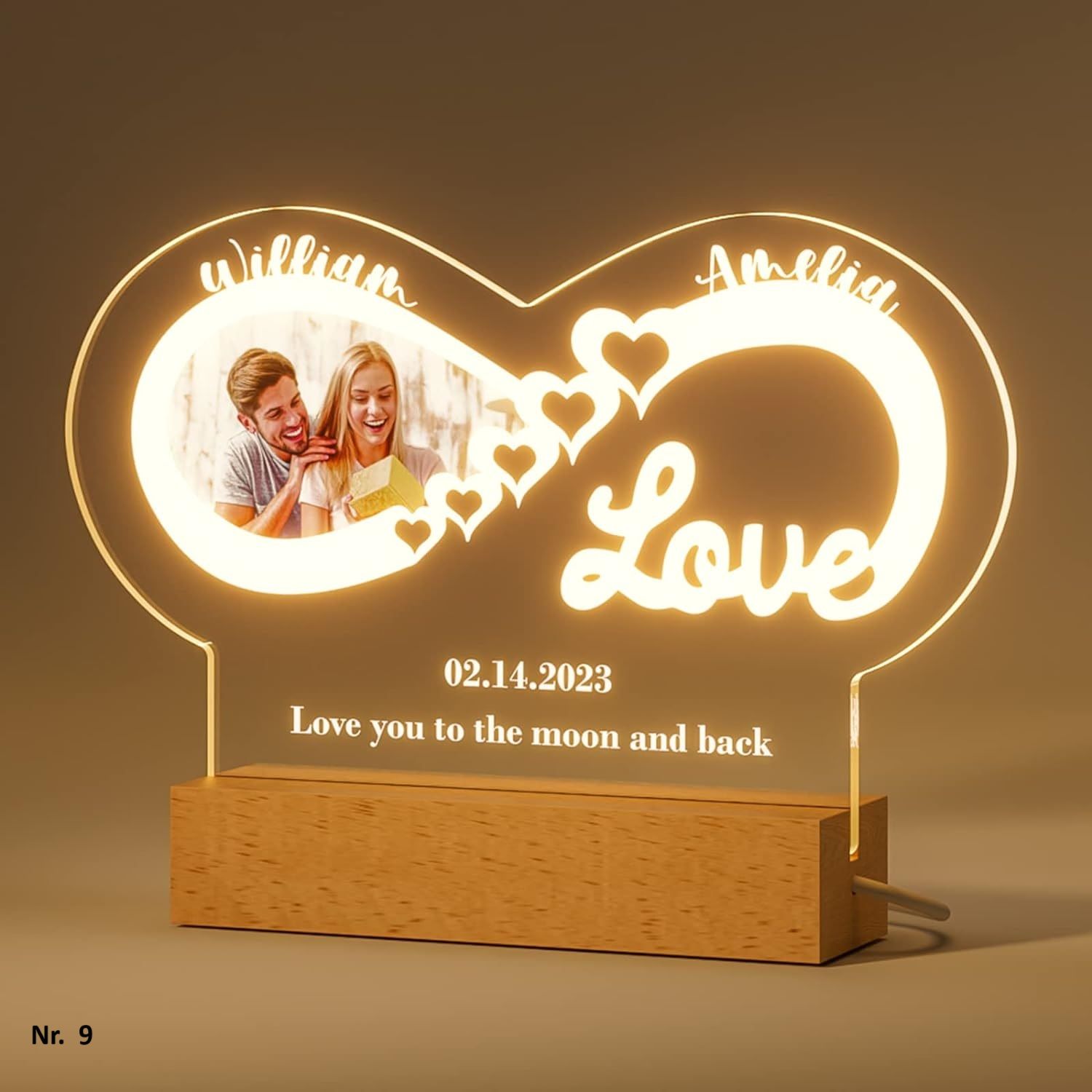 Foto Nachtlampe Personalisiert Herz Fotorahmen,  Acryl, Geschenke für viele Anlässen
