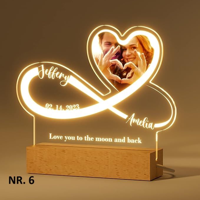 Foto Nachtlampe Personalisiert Herz Fotorahmen,  Acryl, Geschenke für viele Anlässen