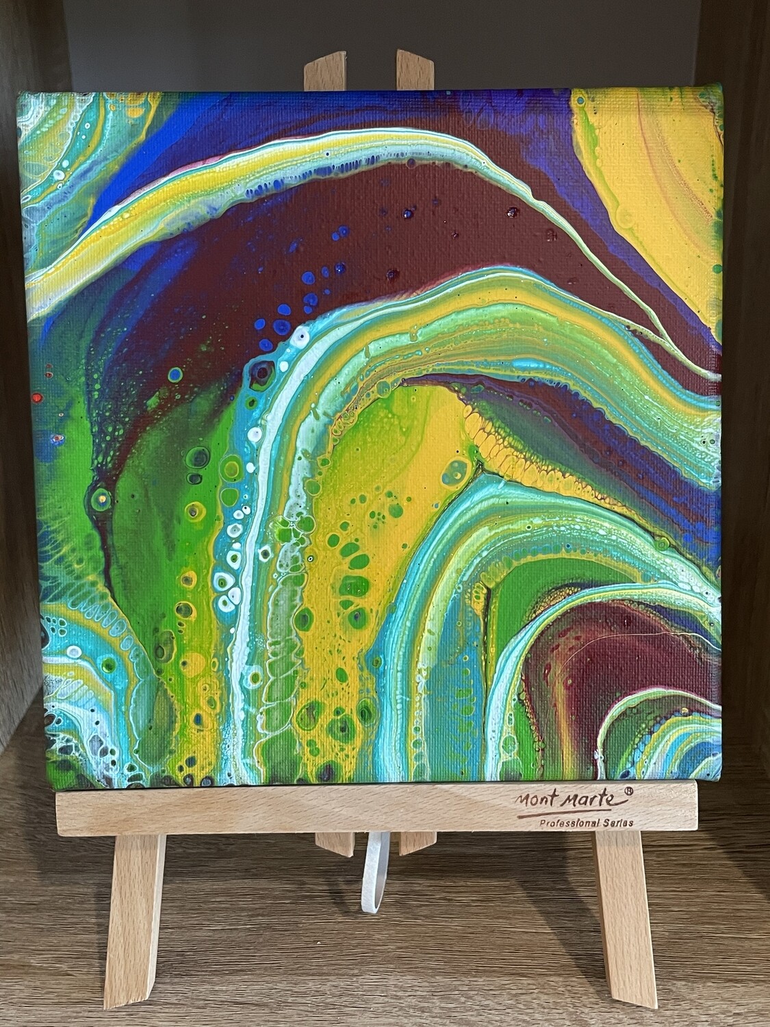 Original Unique Acrylic Pour Painting on stretched canvas 20 x 20cm