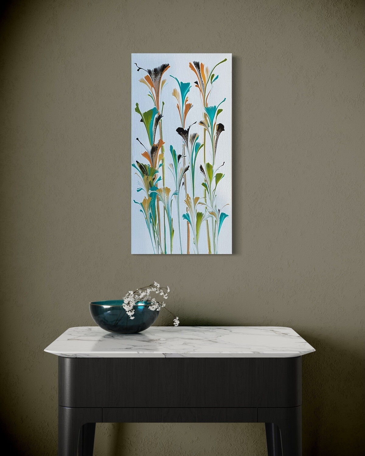 Chain Pull Flowers Brown Aqua Gold