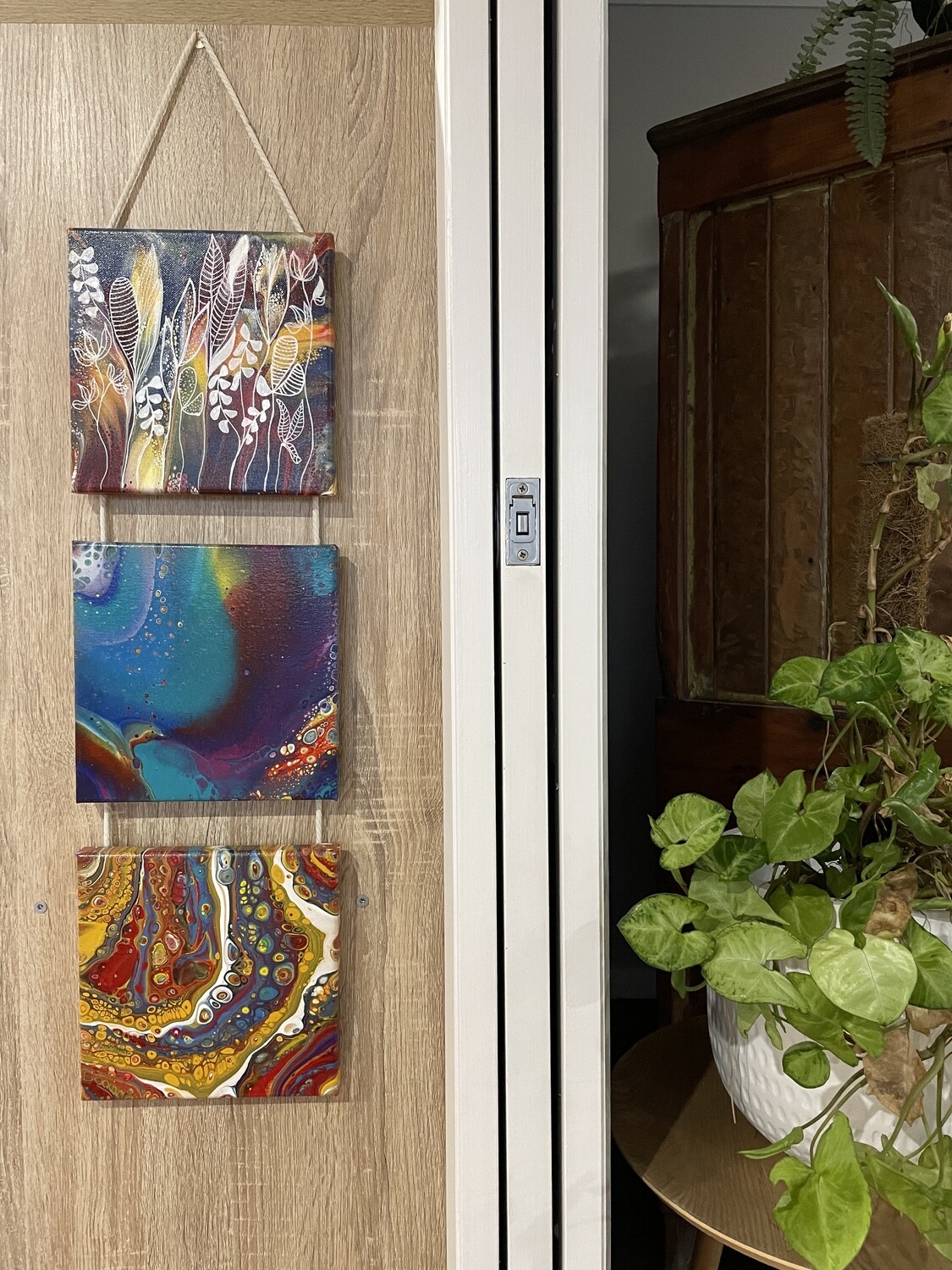 Acrylic Pour Trio Hanger 3 Floral / Bright