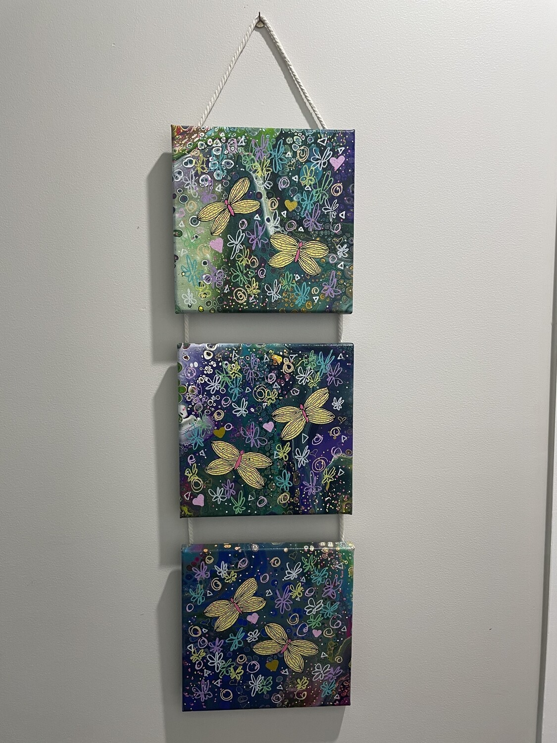 Acrylic Pour Trio Hanger 3 Butterflies