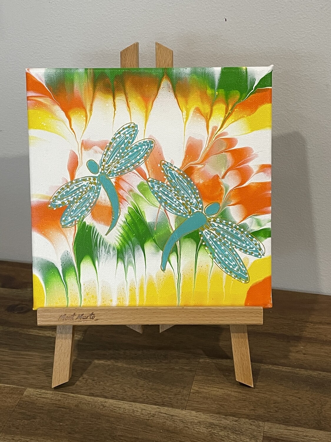 Acrylic Pour Citrus Dragonfly + Display Easel