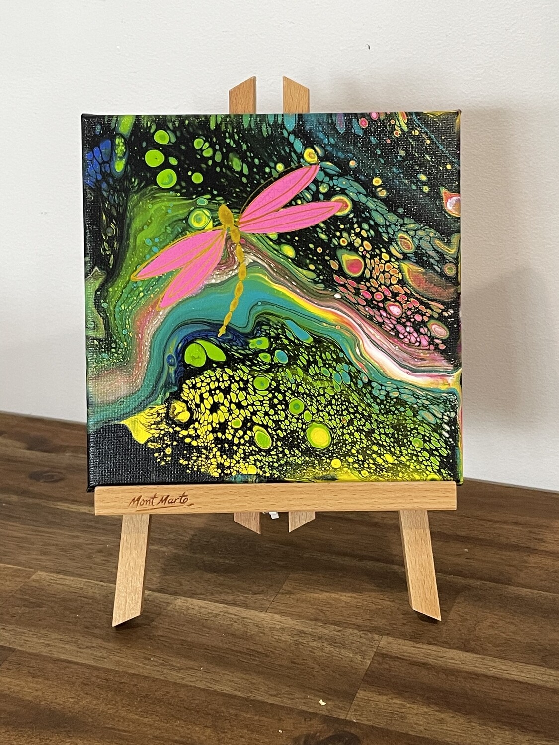 Acrylic Pour Pink Dragonfly + Display Easel