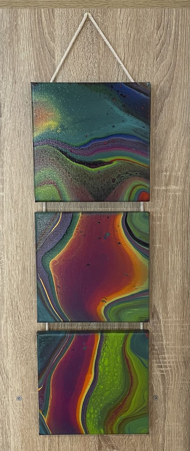 Acrylic Pour Trio Hanger 3 Bright Landscape