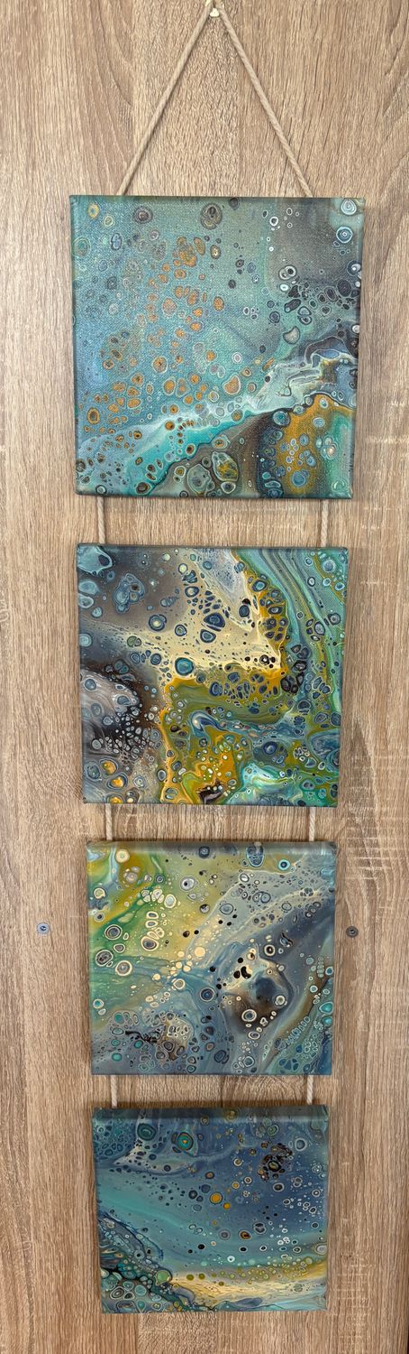 Acrylic Pour Hanger 4 Beach / Ocean / Yellow